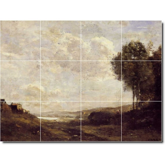 Ceramic Tile Mural-Jean Corot Landscapes Painting 307. 17" w x 12.75" h using (12) 4.25 x 4.25 ceramic tiles