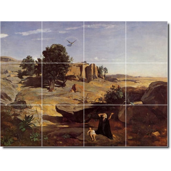 Ceramic Tile Mural-Jean Corot Religious Custom Tile Mural 26. 48" w x 36" h using (12) 12 x 12 ceramic tiles