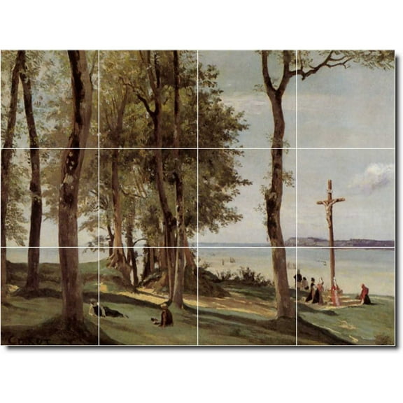 Ceramic Tile Mural-Jean Corot Religious Shower Tile Mural 28. 17" w x 12.75" h using (12) 4.25 x 4.25 ceramic tiles