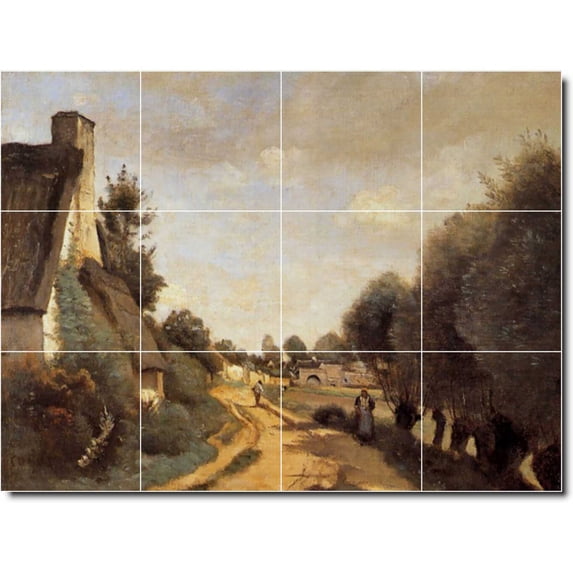 Ceramic Tile Mural-Jean Corot Village Painting 70. 32" w x 24" h using (12) 8 x 8 ceramic tiles