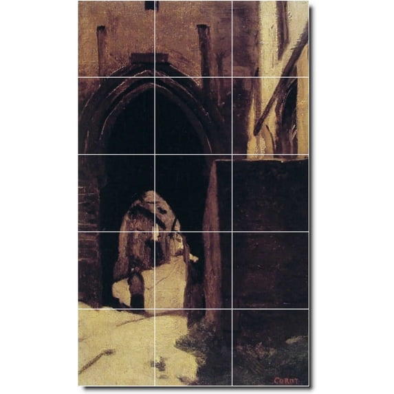 Ceramic Tile Mural-Jean Corot Village Painting 77. 24" w x 40" h using (15) 8 x 8 ceramic tiles
