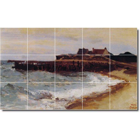 Ceramic Tile Mural-Jean Corot Waterfront Painting 271. 30" w x 18" h using (15) 6 x 6 ceramic tiles