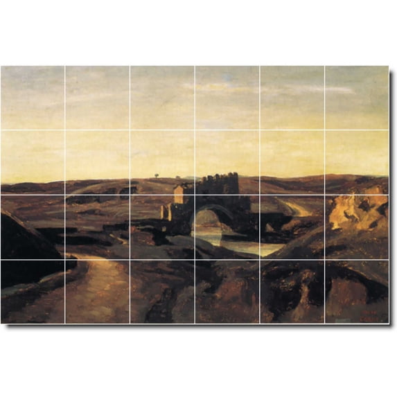 Ceramic Tile Mural-Jean Corot Waterfront Painting 274. 25.5" w x 17" h using (24) 4.25 x 4.25 ceramic tiles