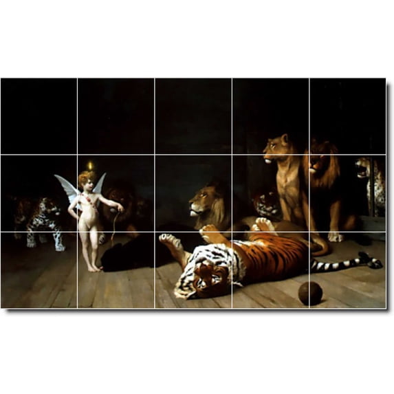 Ceramic Tile Mural-Jean Gerome Animals Painting 40. 40" w x 24" h using (15) 8 x 8 ceramic tiles