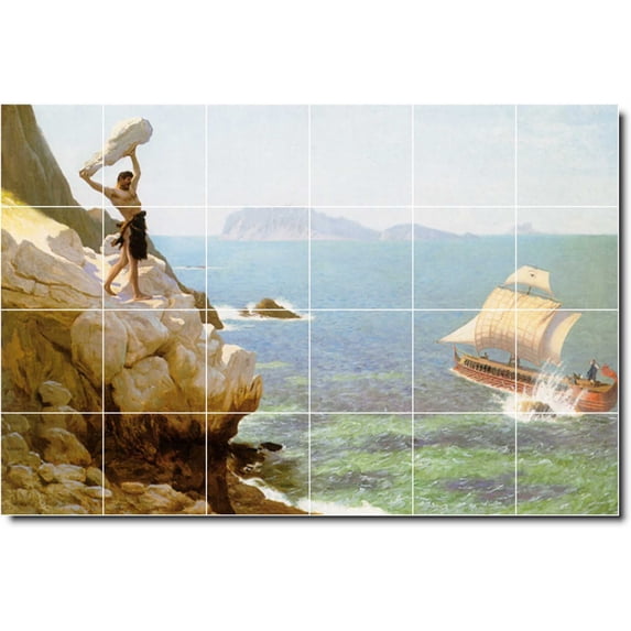 Ceramic Tile Mural-Jean Gerome Waterfront Painting 281. 72" w x 48" h using (24) 12 x 12 ceramic tiles