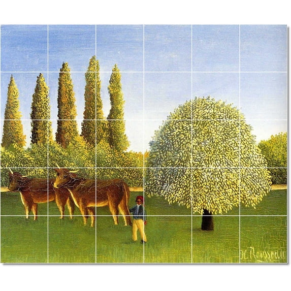 Ceramic Tile Mural-Jean-Jacques Rousseau Poster Art Tile Mural Commercial Construction. 25.5" w x 21.25" h using (30) 4.25 x 4.25 ceramic tiles