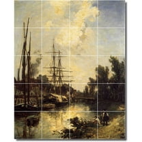 Ceramic Tile Mural-Johan Jongkind Ships Bathroom Tile Mural 26. 17" w x 21.25" h using (20) 4.25 x 4.25 ceramic tiles