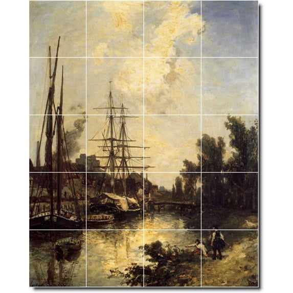 Ceramic Tile Mural-Johan Jongkind Ships Bathroom Tile Mural 26. 24" w x 30" h using (20) 6 x 6 ceramic tiles