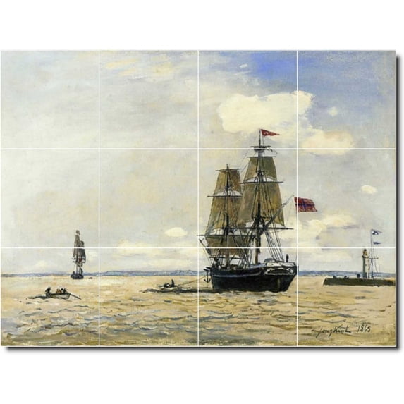 Ceramic Tile Mural-Johan Jongkind Ships Custom Tile Mural 30. 32" w x 24" h using (12) 8 x 8 ceramic tiles