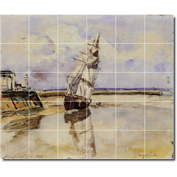 Ceramic Tile Mural-Johan Jongkind Ships Shower Tile Mural 2. 36" w x 30" h using (30) 6 x 6 ceramic tiles