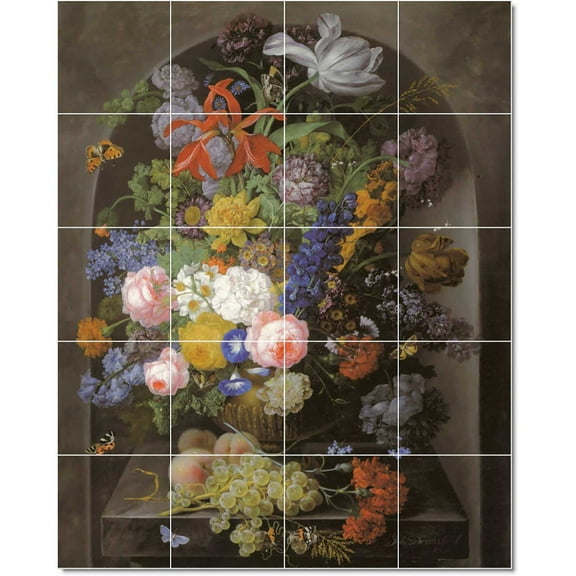 Ceramic Tile Mural-Johann Drechsler Flowers Tile Mural Construction Ideas. 17" w x 21.25" h using (20) 4.25 x 4.25 ceramic tiles