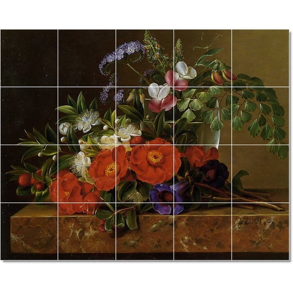 Ceramic Tile Mural-Johann Laurents Jensen Flowers Tile Mural Modern Design. 21.25" w x 17" h using (20) 4.25 x 4.25 ceramic tiles