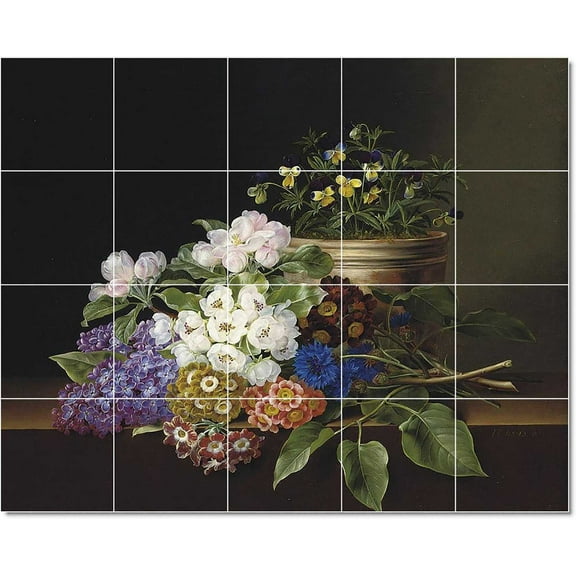Ceramic Tile Mural-Johann Laurents Jensen Flowers Tile Mural Residential Art. 21.25" w x 17" h using (20) 4.25 x 4.25 ceramic tiles