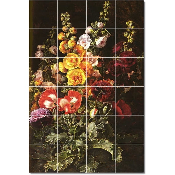 Ceramic Tile Mural-Johann Laurents Jensen Flowers Tile Mural Residential Remodel Ideas. 32" w x 48" h using (24) 8 x 8 ceramic tiles