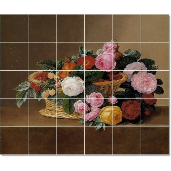 Ceramic Tile Mural-Johann Laurentz Jensen Flowers Painting 208. 25.5" w x 21.25" h using (30) 4.25 x 4.25 ceramic tiles
