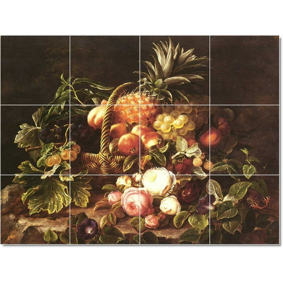 Ceramic Tile Mural-Johann Laurentz Jensen Flowers Painting 210. 32" w x 24" h using (12) 8 x 8 ceramic tiles