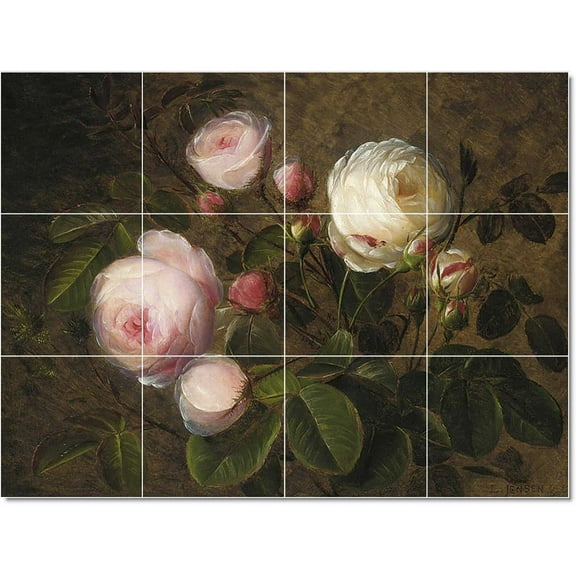 Ceramic Tile Mural-Johann Laurentz Jensen Flowers Painting 221. 17" w x 12.75" h using (12) 4.25 x 4.25 ceramic tiles
