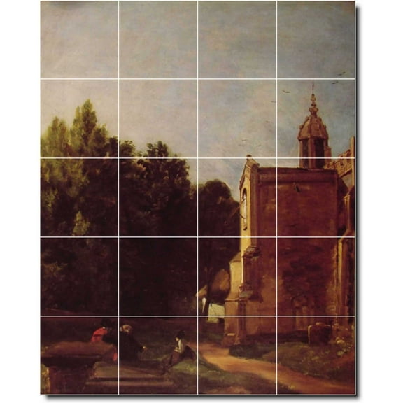 Ceramic Tile Mural-John Constable Village Painting 84. 17" w x 21.25" h using (20) 4.25 x 4.25 ceramic tiles