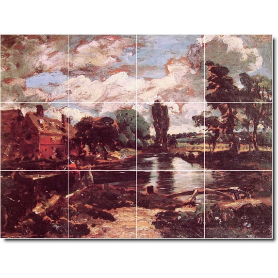 Ceramic Tile Mural-John Constable Village Painting 86. 32" w x 24" h using (12) 8 x 8 ceramic tiles