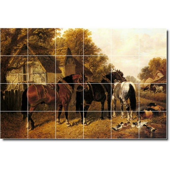 Ceramic Tile Mural-John Frederick Herring Horses Custom Tile Mural 24. 25.5" w x 17" h using (24) 4.25 x 4.25 ceramic tiles