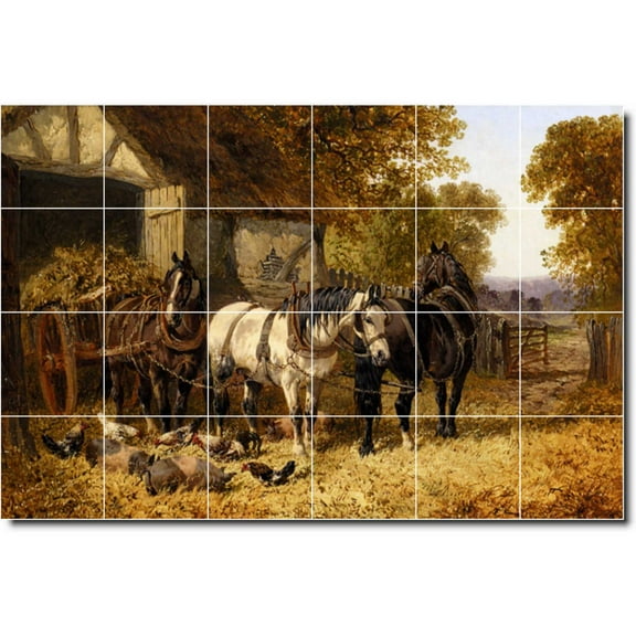 Ceramic Tile Mural-John Frederick Herring Horses Custom Tile Mural 26. 25.5" w x 17" h using (24) 4.25 x 4.25 ceramic tiles