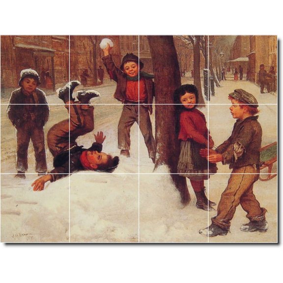 Ceramic Tile Mural-John George Brown Children Painting 31. 17" w x 12.75" h using (12) 4.25 x 4.25 ceramic tiles