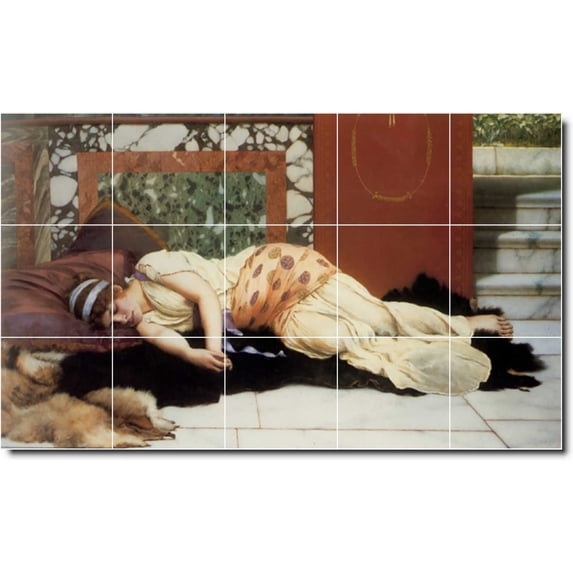 Ceramic Tile Mural-John Godward Women Painting 148. 60" w x 36" h using (15) 12 x 12 ceramic tiles