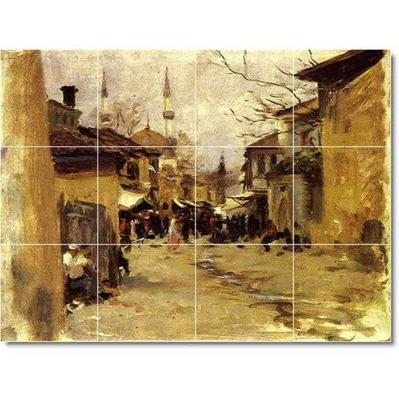 Ceramic Tile Mural-John Sargent City Custom Tile Mural 10. 17" w x 12.75" h using (12) 4.25 x 4.25 ceramic tiles