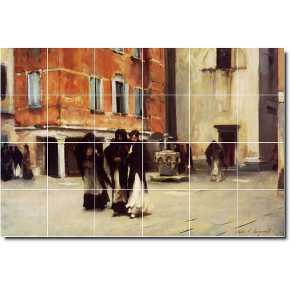 Ceramic Tile Mural-John Sargent City Kitchen Tile Mural 17. 36" w x 24" h using (24) 6 x 6 ceramic tiles