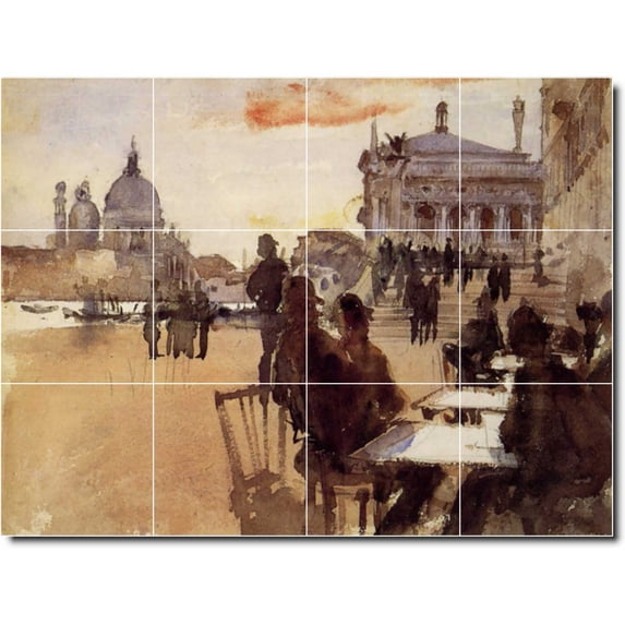 Ceramic Tile Mural-John Sargent City Shower Tile Mural 19. 24" w x 18" h using (12) 6 x 6 ceramic tiles