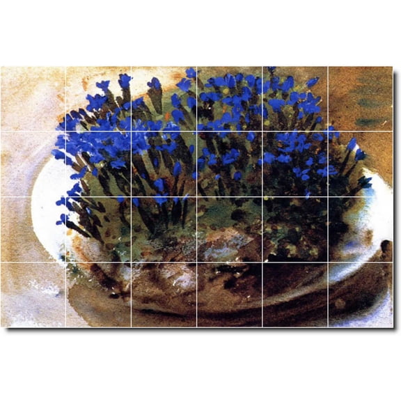 Ceramic Tile Mural-John Sargent Flowers Wall Tile Mural 12. 36" w x 24" h using (24) 6 x 6 ceramic tiles