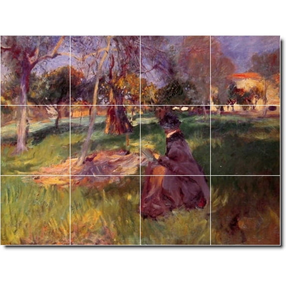 Ceramic Tile Mural-John Sargent Garden Backsplash Tile Mural 14. 32" w x 24" h using (12) 8 x 8 ceramic tiles