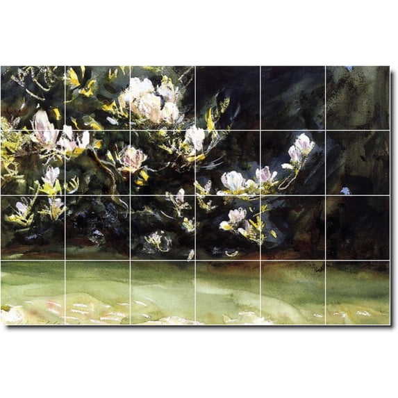 Ceramic Tile Mural-John Sargent Garden Bathroom Tile Mural 15. 48" w x 32" h using (24) 8 x 8 ceramic tiles
