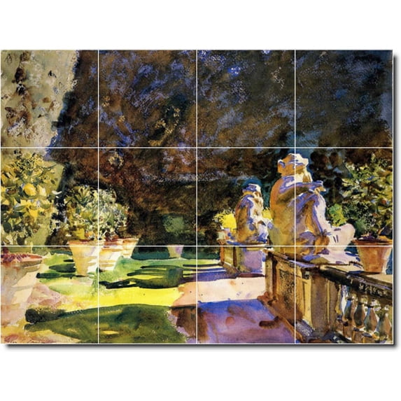 Ceramic Tile Mural-John Sargent Garden Custom Tile Mural 19. 48" w x 36" h using (12) 12 x 12 ceramic tiles