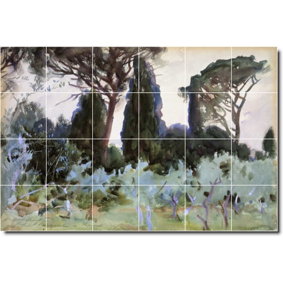 Ceramic Tile Mural-John Sargent Landscapes Painting 344. 72" w x 48" h using (24) 12 x 12 ceramic tiles