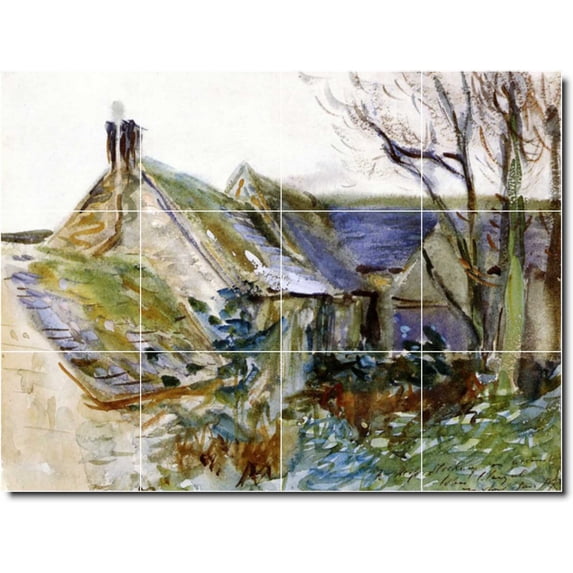 Ceramic Tile Mural-John Sargent Village Painting 93. 24" w x 18" h using (12) 6 x 6 ceramic tiles
