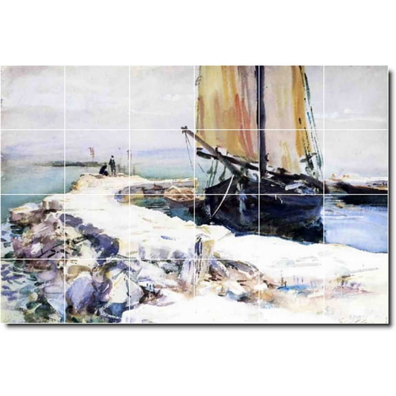 Ceramic Tile Mural-John Sargent Waterfront Painting 289. 25.5" w x 17" h using (24) 4.25 x 4.25 ceramic tiles