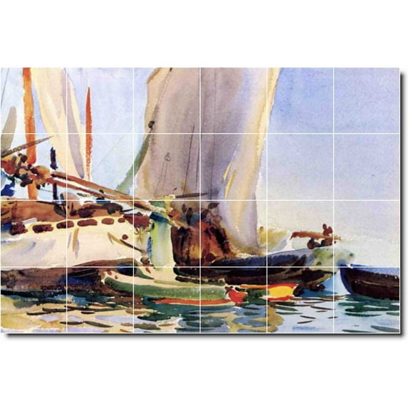 Ceramic Tile Mural-John Sargent Waterfront Painting 292. 36" w x 24" h using (24) 6 x 6 ceramic tiles