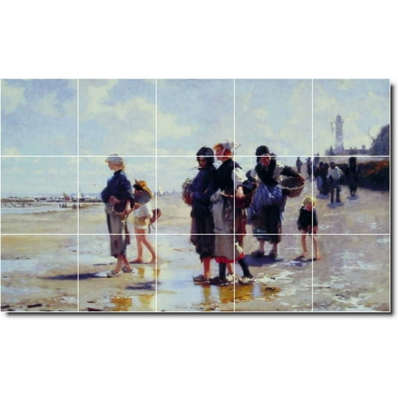 Ceramic Tile Mural-John Sargent Waterfront Painting 294. 40" w x 24" h using (15) 8 x 8 ceramic tiles