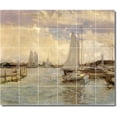 thumbnail image 1 of Ceramic Tile Mural-John Twachtman Waterfront Painting 297. 36" w x 30" h using (30) 6 x 6 ceramic tiles, 1 of 3