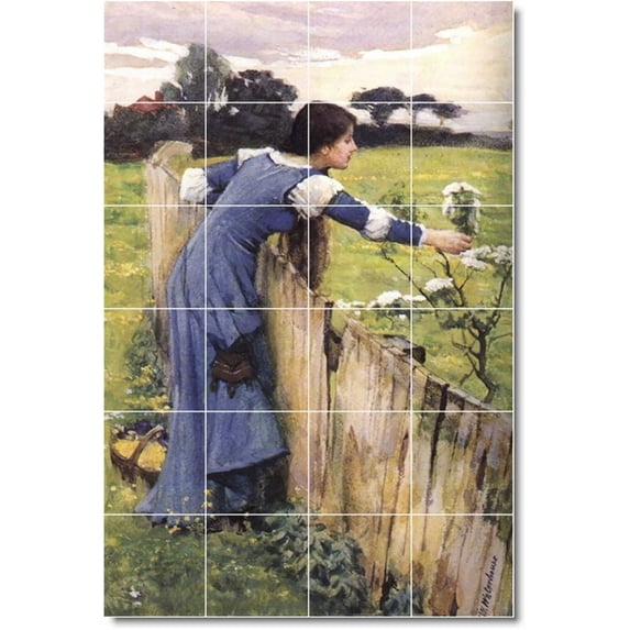 Ceramic Tile Mural-John Waterhouse Garden Kitchen Tile Mural 27. 32" w x 48" h using (24) 8 x 8 ceramic tiles