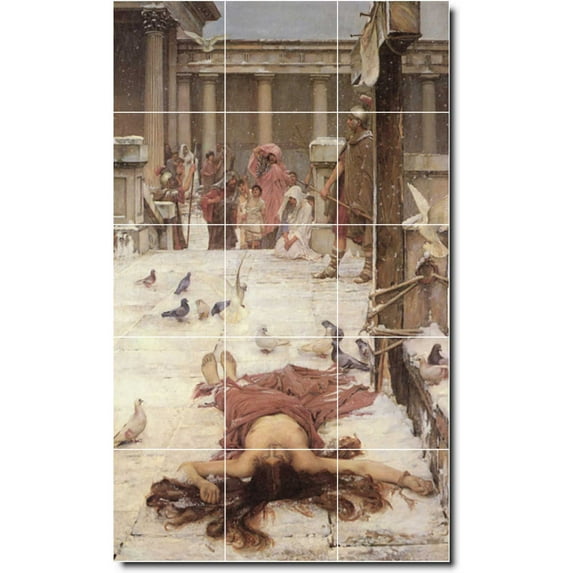 Ceramic Tile Mural-John Waterhouse Mythology Bathroom Tile Mural 18. 12.75" w x 21.25" h using (15) 4.25 x 4.25 ceramic tiles