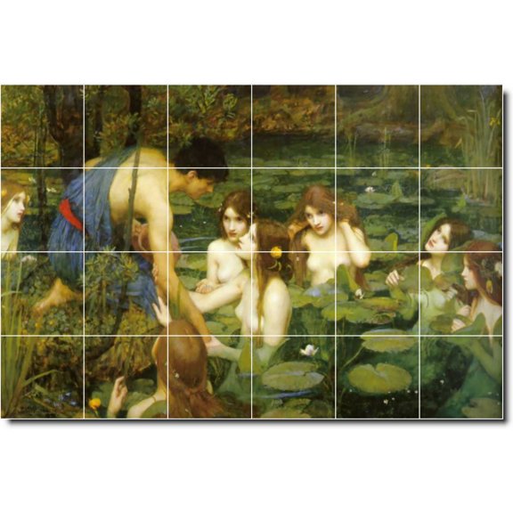 Ceramic Tile Mural-John Waterhouse Mythology Floor Tile Mural 21. 48" w x 32" h using (24) 8 x 8 ceramic tiles