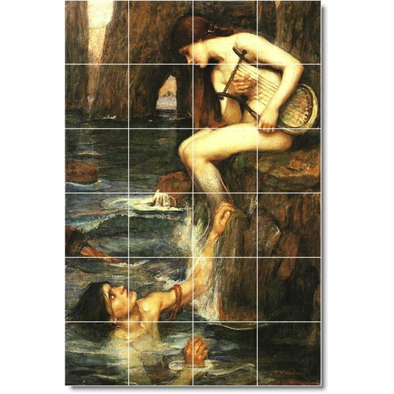 Ceramic Tile Mural-John Waterhouse Mythology Kitchen Tile Mural 25. 32" w x 48" h using (24) 8 x 8 ceramic tiles