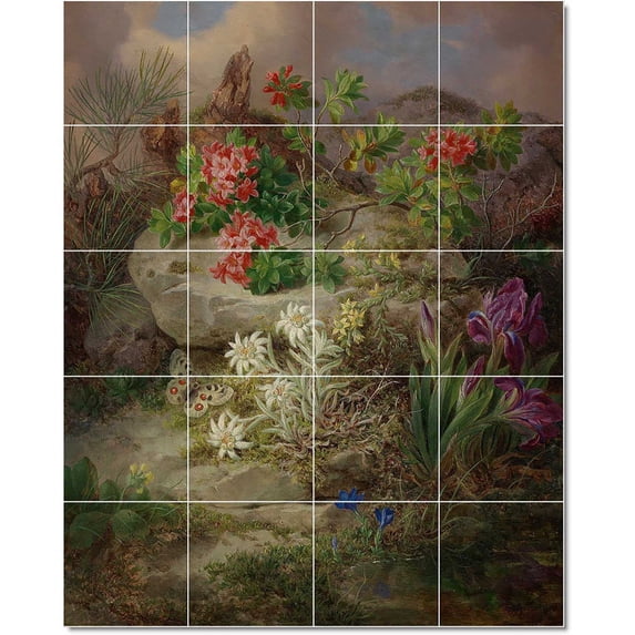 Ceramic Tile Mural-Josef Lauer Flowers Tile Mural Traditional Home Remodel. 48" w x 60" h using (20) 12 x 12 ceramic tiles