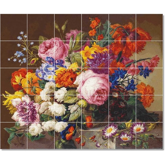 Ceramic Tile Mural-Joseph Nigg Flowers Tile Mural Commercial Decor. 48" w x 40" h using (30) 8 x 8 ceramic tiles
