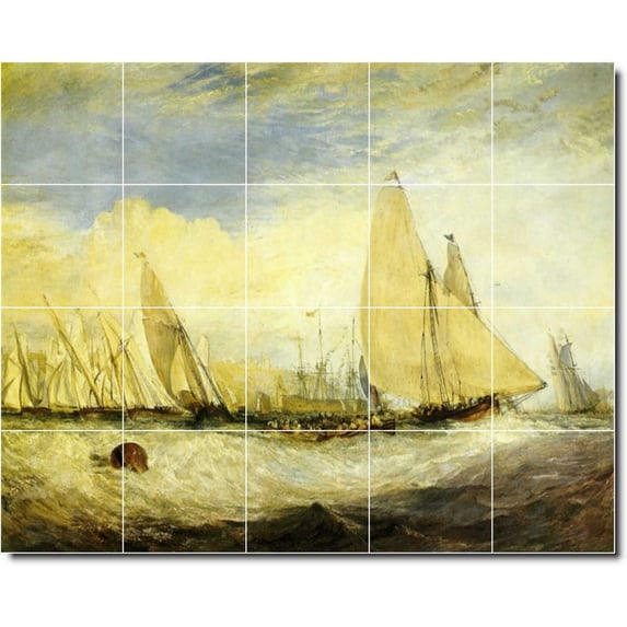 Ceramic Tile Mural-Joseph Turner Ships Wall Tile Mural 13. 30" w x 24" h using (20) 6 x 6 ceramic tiles
