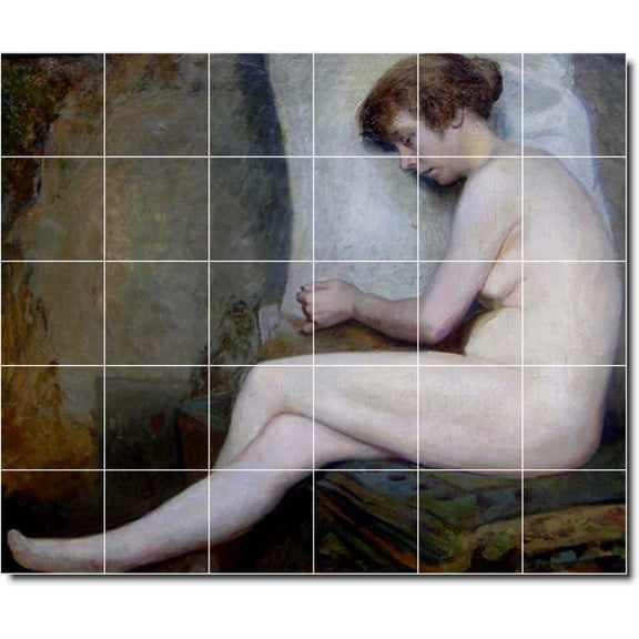 Ceramic Tile Mural-Jules Lefebvre Nudes Backsplash Tile Mural 28. 72" w x 60" h using (30) 12 x 12 ceramic tiles