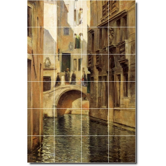 Ceramic Tile Mural-Julius Stewart City Shower Tile Mural 19. 17" w x 25.5" h using (24) 4.25 x 4.25 ceramic tiles
