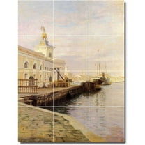 Ceramic Tile Mural-Julius Stewart Waterfront Painting 306. 12.75" w x 17" h using (12) 4.25 x 4.25 ceramic tiles